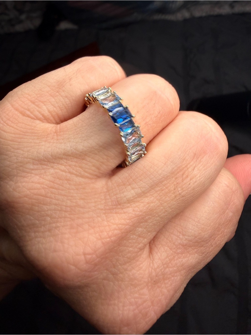 White Gold Filled Blue Ombre AAA CZ Eternity Band Ring size 8
